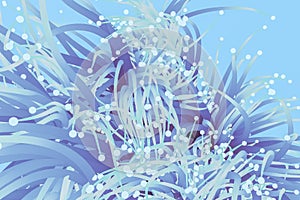 Blue growing lines and points, 3d rendering