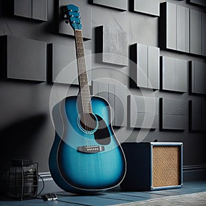 Blue Guitar and Amplifier Interior