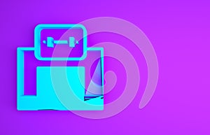 Blue Gym building icon isolated on purple background. Sport club. Minimalism concept. 3d illustration 3D render