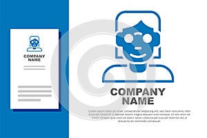 Blue Hacker or coder icon isolated on white background. Programmer developer working on code, coding, testing, debugging