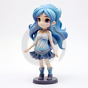 Blue Haired Anime Doll Figurine On White Background photo