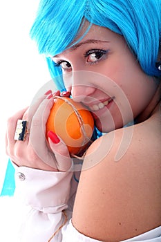 Blue hairs girl with orange