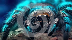 Blue Hairy Tarantula Close-Up Illustration Creepy Fuzzy Spider Insect Generative AI