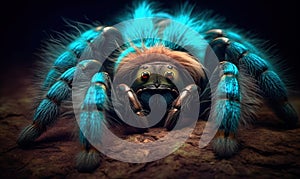 Blue Hairy Tarantula Close-Up Illustration Creepy Fuzzy Spider Insect Generative AI