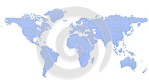 Blue halftone circle pattern world map background