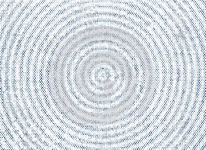 Blue halftone concentric circles pattern with dotted ripple texture