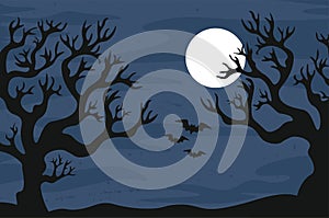 Blue Halloween background with grunge texture. Holiday flat vector illustration