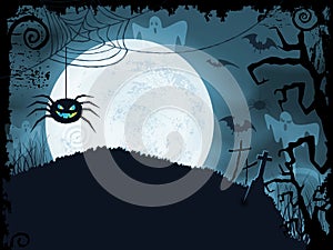 Blue Halloween background with scary spider