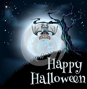 Blue Halloween Moon Bat Background