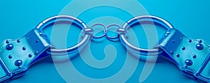 Blue Handcuffs on Solid Background Conceptual Image of Security, Law Enforcement, Crime Prevention, and Justice