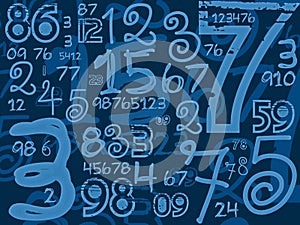 Blue handmade numbers math background