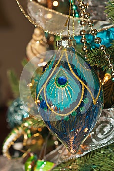 Blue, handmade, ornate, christmas tree ornament