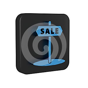 Blue Hanging sign with text Sale icon isolated on transparent background. Signboard with text Sale. Black square button.