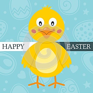 Blue Happy Easter Card with Cute Chick