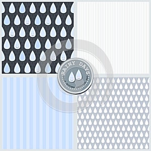 Blue happy raindrops lovely spring summer autumn seamless vector pattern set