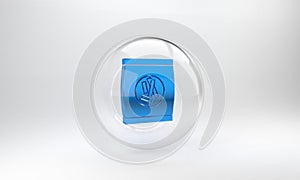 Blue Hard bread chucks crackers icon isolated on grey background. Glass circle button. 3D render illustration