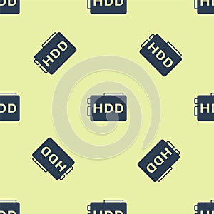 Blue Hard disk drive HDD icon isolated seamless pattern on yellow background. Vector