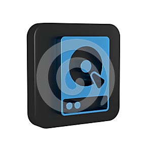 Blue Hard disk drive HDD icon isolated on transparent background. Black square button.