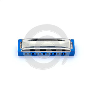 Blue Harmonica on White Background