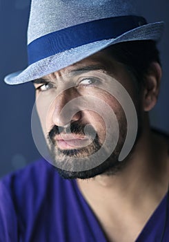 Blue hat man
