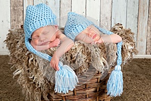 Blue hat twin babies