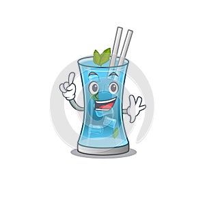 Blue hawai cocktail caricature design style with one finger gesture