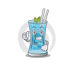 Blue hawai cocktail cartoon character design showing OK finger