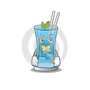 Blue hawai cocktail cartoon character style having strange silent face