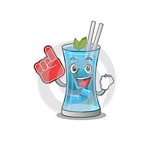 Blue hawai cocktail in cartoon drawing character design with Foam finger