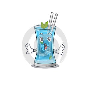 Blue hawai cocktail mascot design concept having a surprised gesture