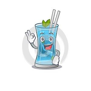 Blue hawai cocktail mascot design style showing Okay gesture finger