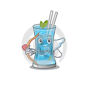 Blue hawai cocktail in sweet romantic cupid cartoon drawing with arrow