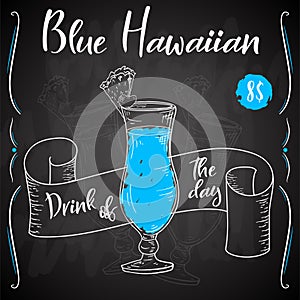 Blue hawaian cocktail. Hand drawn drink on white background. Vector illustration