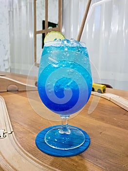 Blue Hawaii Soda in glass cup, Mocktail