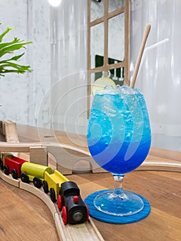 Blue Hawaii Soda in glass cup, Mocktail