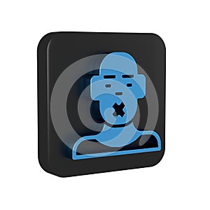Blue Head of deaf and dumb guy icon isolated on transparent background. Dumbness sign. Disability concept. Black square