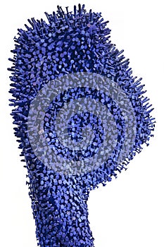 Blue head shape made with thousands of nails. New art