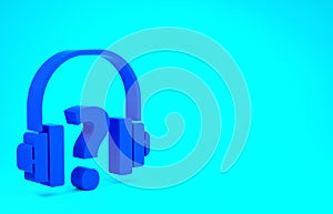 Blue Headphones icon isolated on blue background. Support customer service, hotline, call center, faq, maintenance