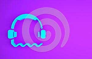 Blue Headphones icon isolated on purple background. Support customer service, hotline, call center, faq, maintenance