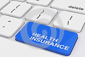 Blue Health Insurance Key on White PC Keyboard. 3d Rendering