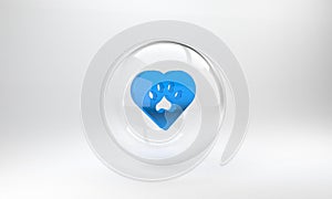 Blue Heart with animals footprint icon isolated on grey background. Pet paw in heart. Love to the animals. Glass circle