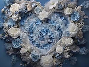 Blue heart backdrop for newborn photography. Ai generated