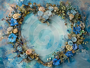 Blue heart backdrop for newborn photography. Ai generated