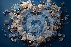 Blue heart backdrop for newborn photography. Ai generated