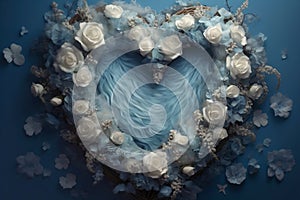 Blue heart backdrop for newborn photography. Ai generated