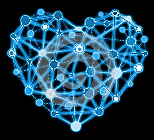 Blue heart connected points isolated