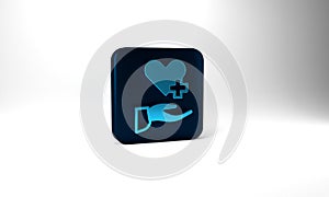 Blue Heart with a cross icon isolated on grey background. First aid. Healthcare, medical and pharmacy sign. Blue square