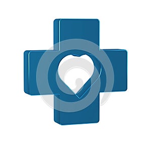Blue Heart with a cross icon isolated on transparent background. First aid. Healthcare, medical and pharmacy sign.