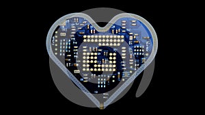 Blue heart designed as central processing unit of love