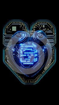 Blue heart designed as central processing unit of love